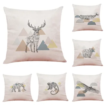 

6 Pcs/set Cushion Cover Eagle Monkey Bear Print Cushion Cover Linen Throw Pillow Chair Sofa Home Decorative Pillowcase 45*45cm