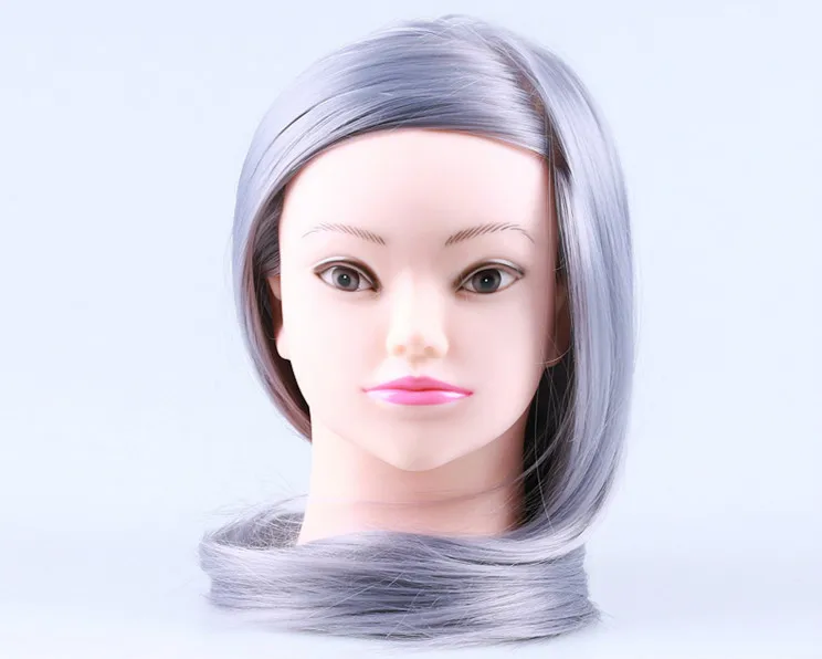 Hair Mannequin Head With Wig Synthetic Maniqui 23inch Gray Hair