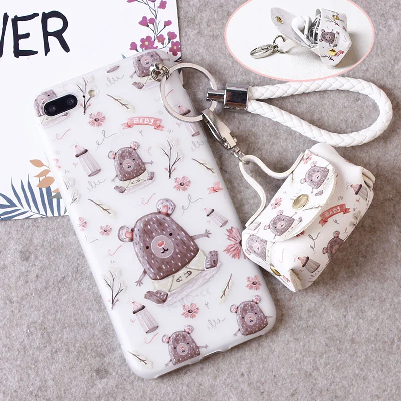 For iPhone 7/8 plus phone case for iPhone 6/6s plus cartoon bear back cover soft silicone anti-knock pocket money bag girl gift