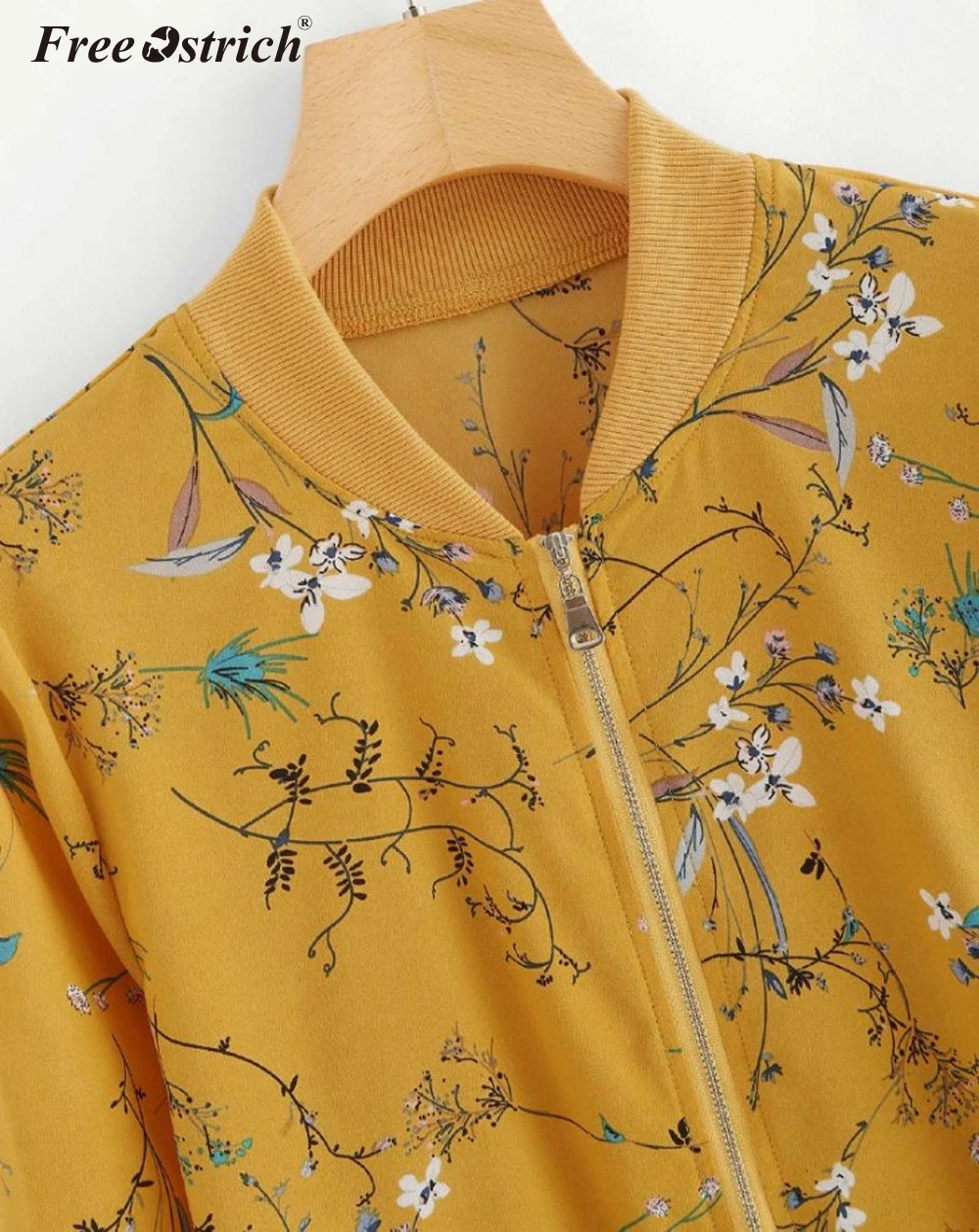 FREE OSTRICH Flower Floral Print Baseball Jacket Bomber Jacket Women Basic Coats Long Sleeve Zipper Outwear Autumn 2018 N30