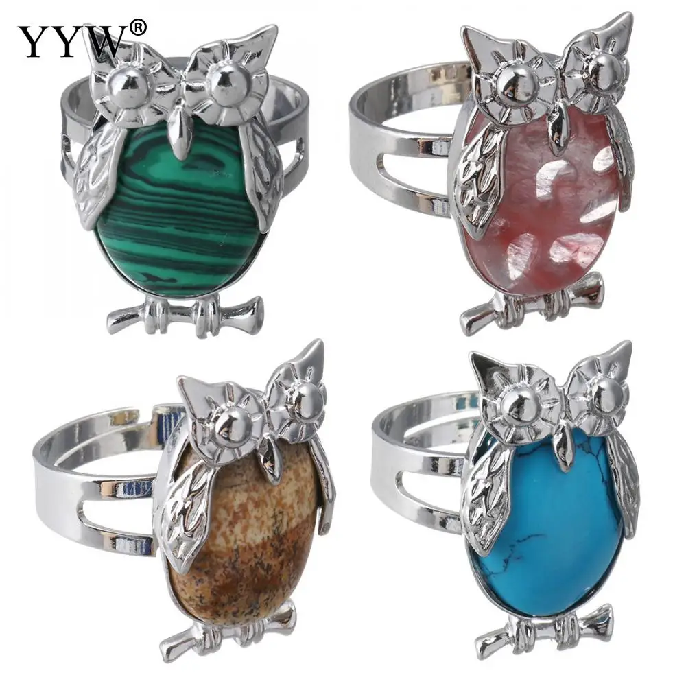 

YYW Natural Stone Owl Ring Bague Fashion Women Men Romantic Wedding Rings Silver Color Finger Ring Jewelry Gift Anillos Mujer