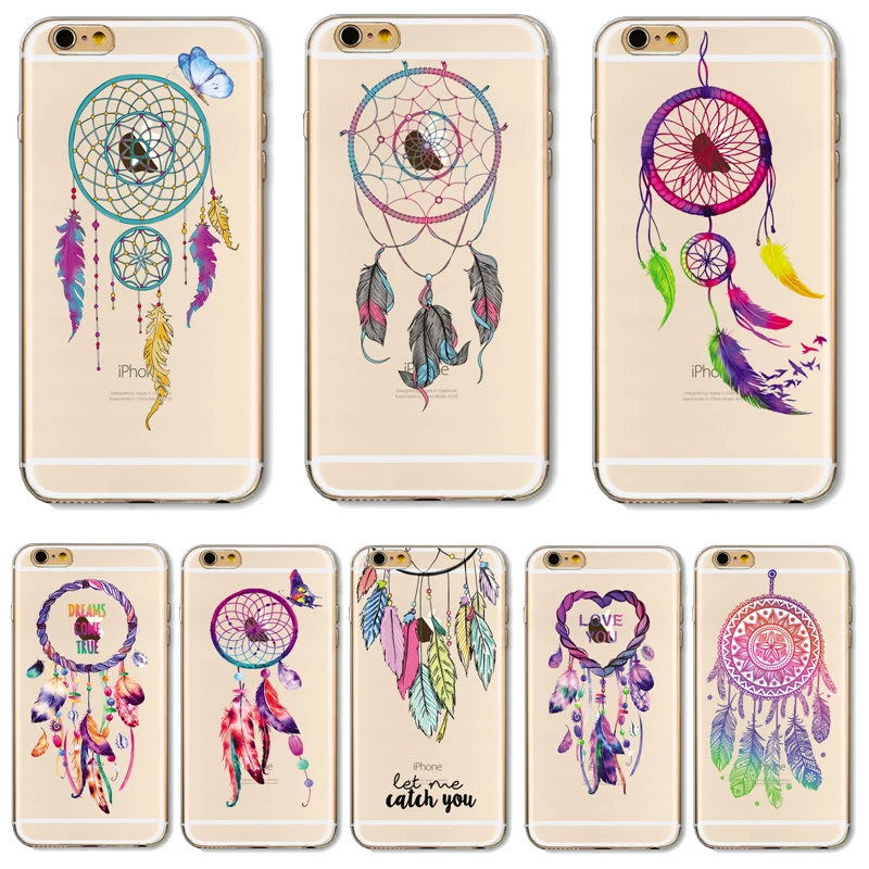 

Soft TPU Cover For Apple iPhone 5 5S SE 6 6S 6Plus 6SPlus 7 7Plus Case Cases Phone Shell Hot Sales Magical Wind Chime Feather