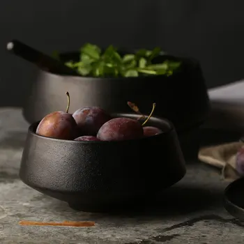 

NIMITIME Ceramic Black Matte Three Size Bowl Home Soup Noodle Snack Bowl Restaurant Tableware