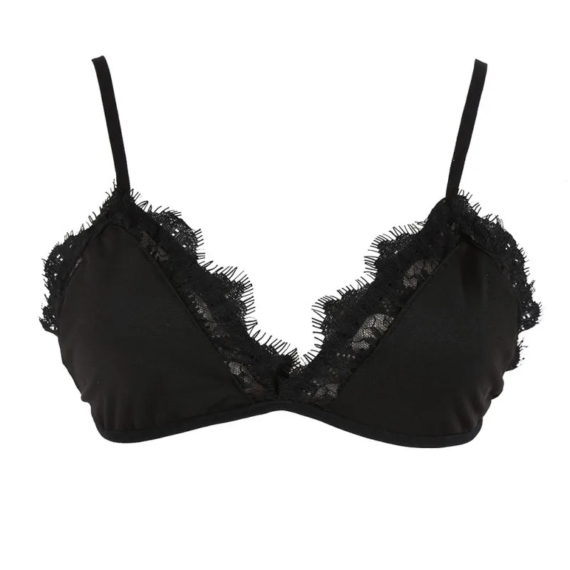 

Women Floral Sheer Lace Triangle Bralette Sexy Bra Crop Top Bustier Unpadded Mesh Lined