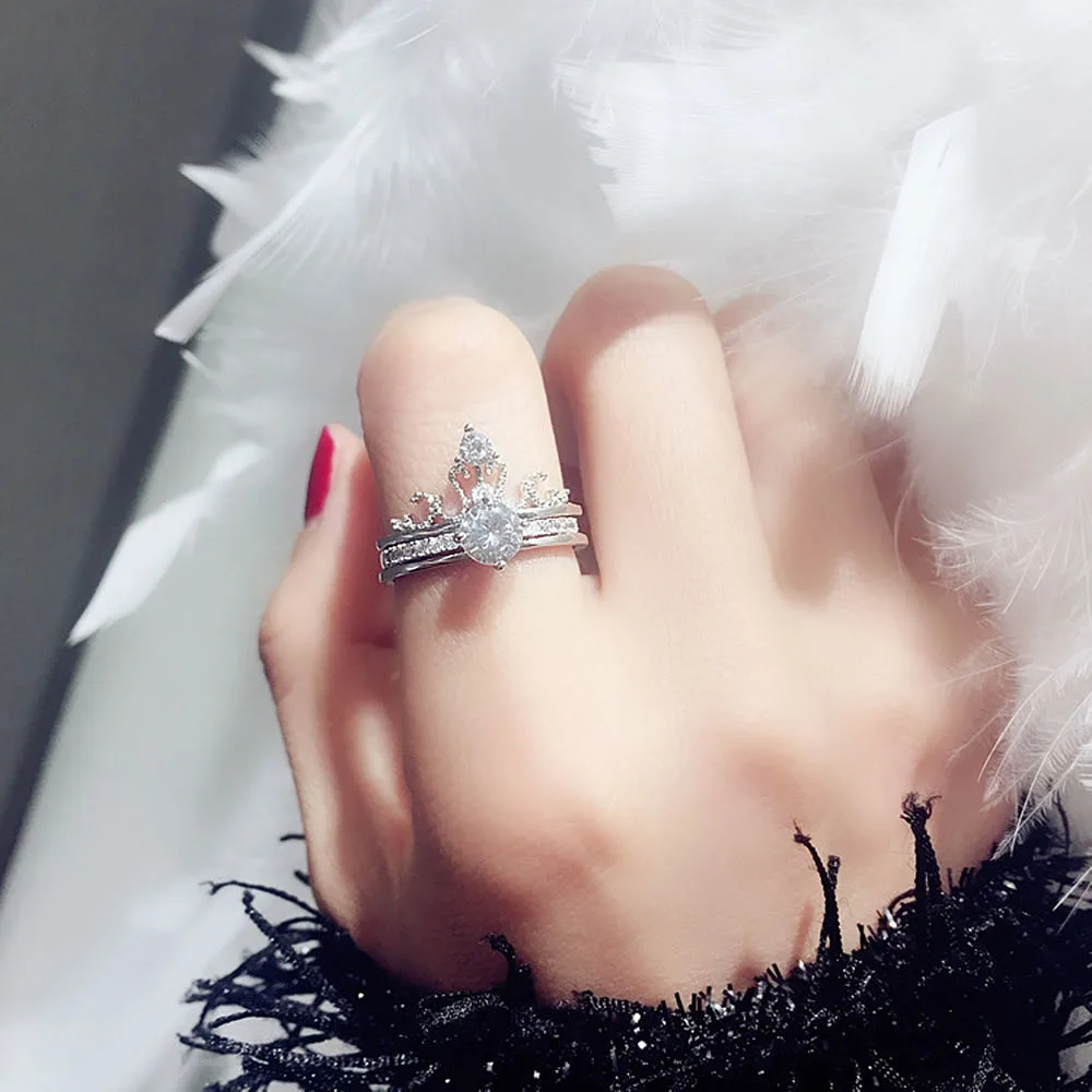 

1 Piece 2 in 1 Simple Crown Index Finger Ring Fashion Two In One Ring Micro-inlaid Zircon Party Jewelry Gift