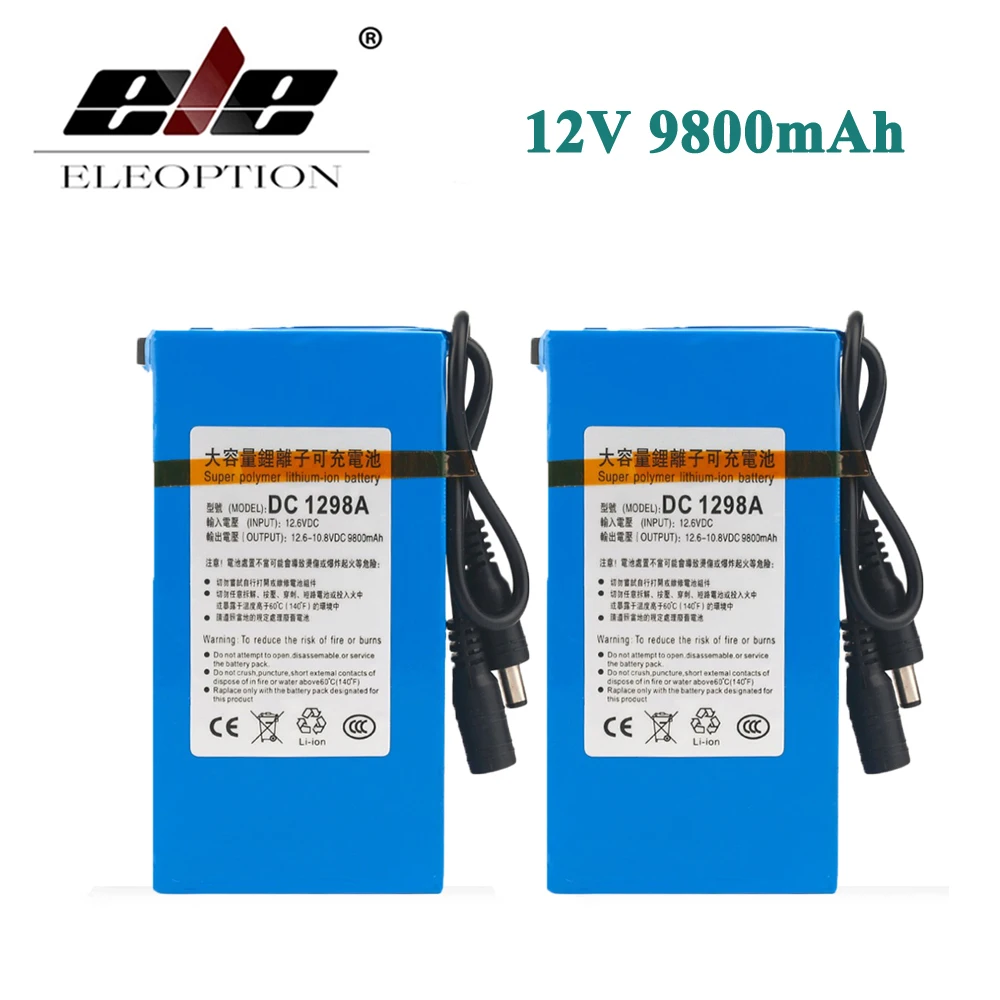 

ELEOPTION DC1298A DC 12V 9800MAH Li-ion High Capacity Super Powerful Rechargeable Battery For Camera With Plug