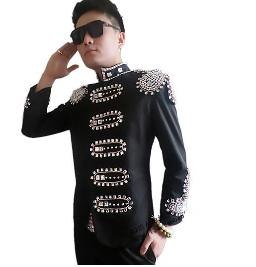 Buy 2016 Plus size men's black rhinestone blazer