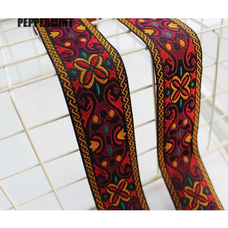 1Yard 4cm Flower Embroidery Ribbon Ethnic Lace Vintage webbing Boho