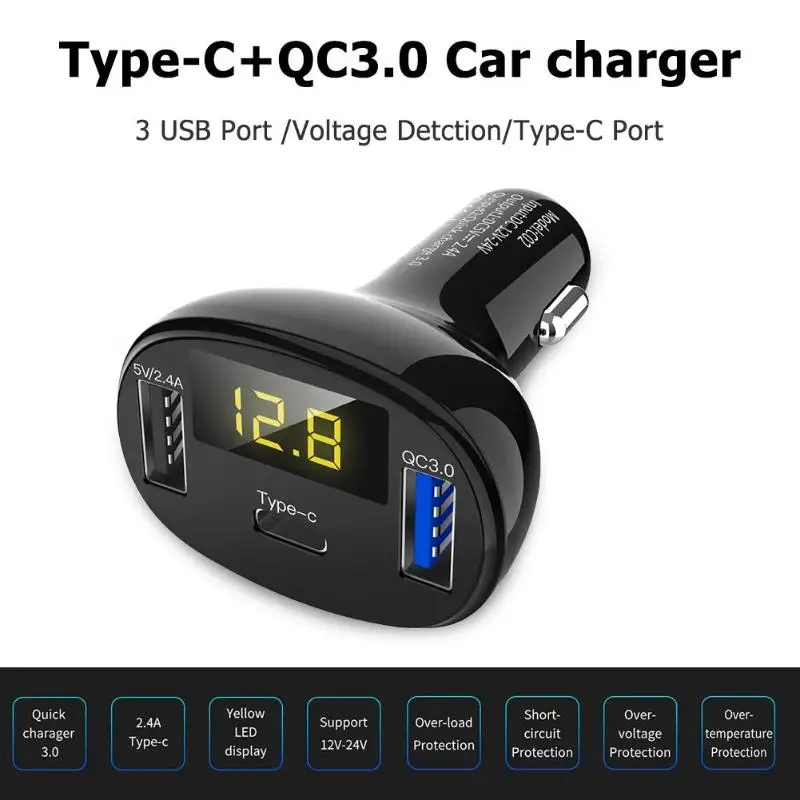 Цифровой дисплей type C + QC3.0 Быстрая зарядка USB автомобильные аксессуары для
