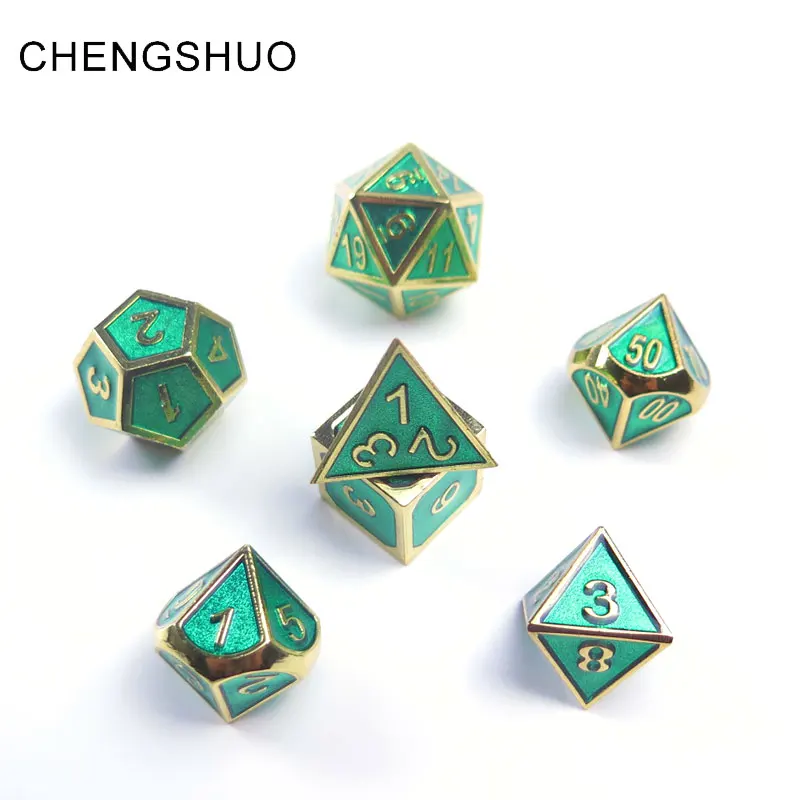 Chengshuo metal dice rpg dungeons and dragons dnd polyhedral number digital dices 7pcs transparent green set d20 10 6 8 4 games 