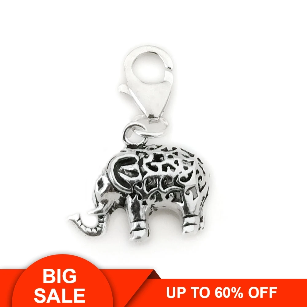 

Hemiston Thomas Small Blackened Double Side Hollow ELEPHANT Charm 925 Sterling Silver Charm Jewelry for Women Party Gift TS 649