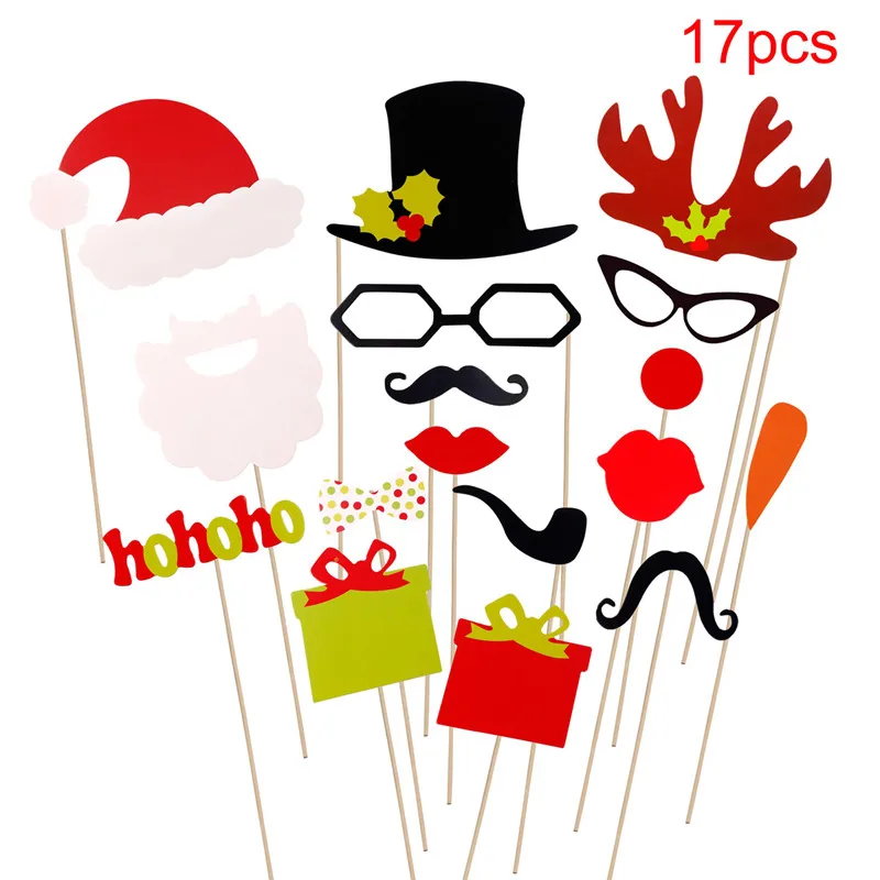 PATIMATE Christmas Paper Hat Funny Moustache Party Mask Photography Christmas Decoration Photo Props - Цвет: 17pcs