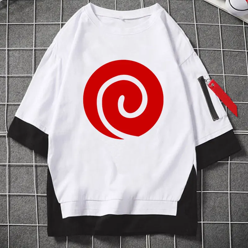 Модные Многослойные футболки в стиле аниме Uzumaki Clan Hokage, повседневные свободные футболки в стиле хип-хоп на молнии с коротким рукавом, летняя уличная одежда, топы с вырезом лодочкой