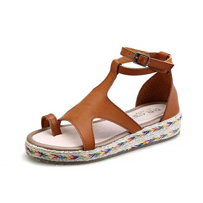 

2019 New Women Comfy Platform Wedge Shoes Peep Toe Straw Sandals for Summer ALS88