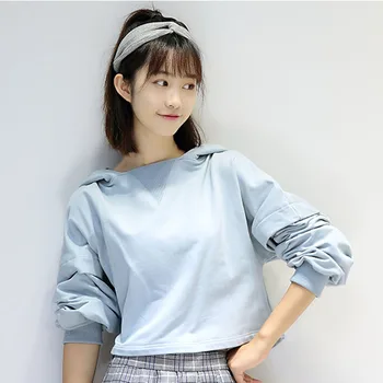 

Korean Fashion Stitching Blue Hoodies Women Tops Autumn Ulzzang Harajuku Kawaii Long Sleeve Pullover Ladies Sweatshirt K179