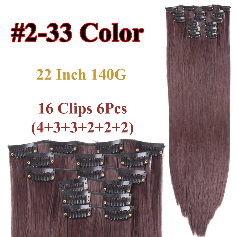 color2-33 Alileader 6 шт./компл. 2", парик, заколки, заколки для волос, трессы, 140G Прямые 16 клипов в искусственных для укладки волос Синтетический клип в наращивание волос термостойкие - Цвет: color2-33