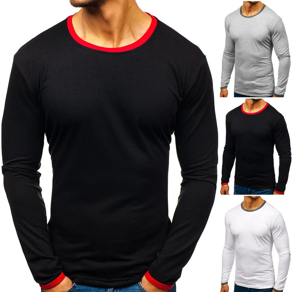 

Fashion Men's Casual Slim Patchwork Long Sleeve T Shirt Top Blouse