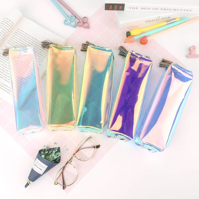 Transparent Glitter Pencil Case Stationery Bags Creative Fashion Pvc Pencil Bag School Pencil Box Supplies Student Gift Kawaii