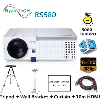 

ByJoTeCH RS580 LED projector 1080P home theater Proyector With Tripod 10m HDMI Curtain Wall Bracket Double speakers