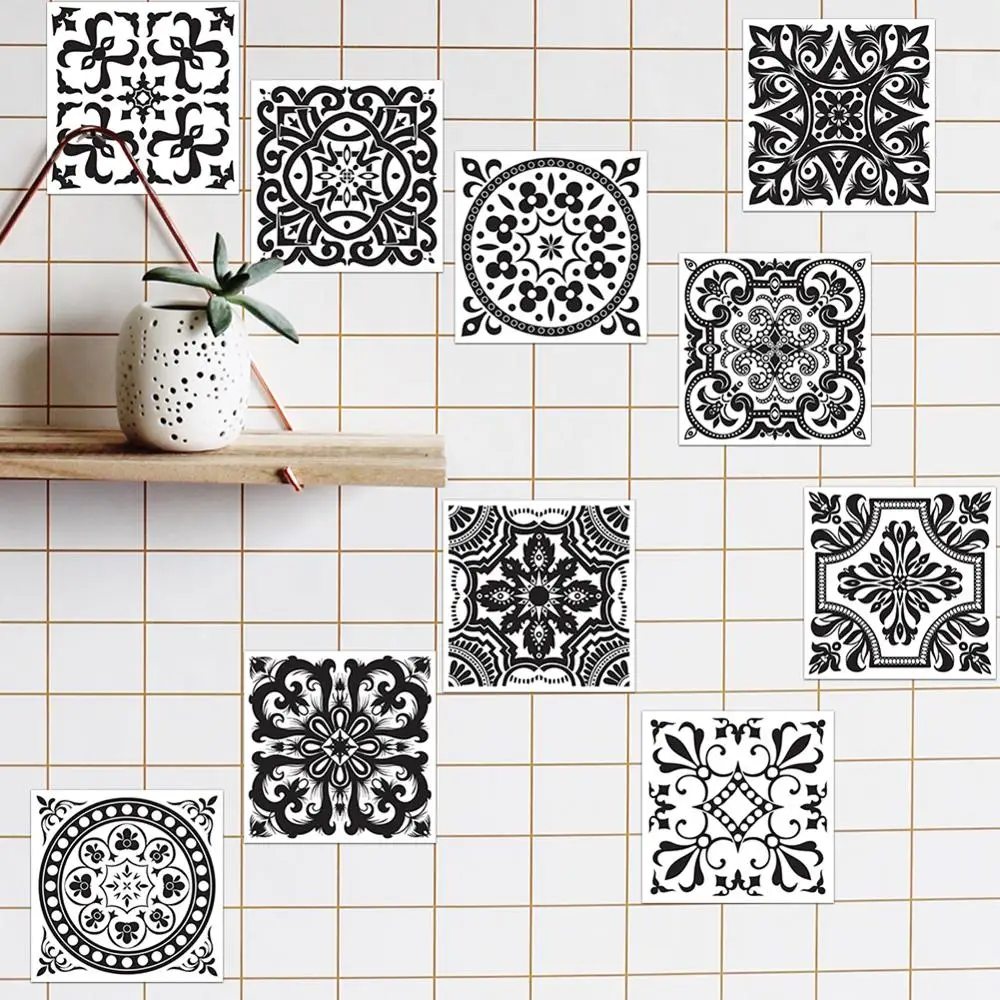 Black and White Retro Tile Tiles Stickers PVC Bathroom Toilet