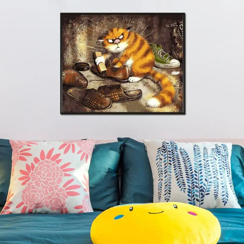 3D картина с котом, картина по номерам животных, ручная работа, холст, масляная живопись, домашний декор, абстрактная Безрамная картина для гостиной