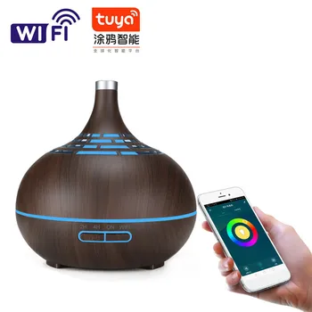 

Free shipping 400ml Alexa woodgrain aroma diffuser app control ultrasonic humidifier with changing led light