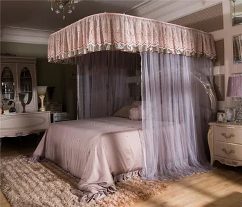 

Luxury Pink Gray U type Palace Style Guide Rail Three Open Door Mosquito Net Stainless Steel Mosquito Frame 1.8m 1.5m 2m bed