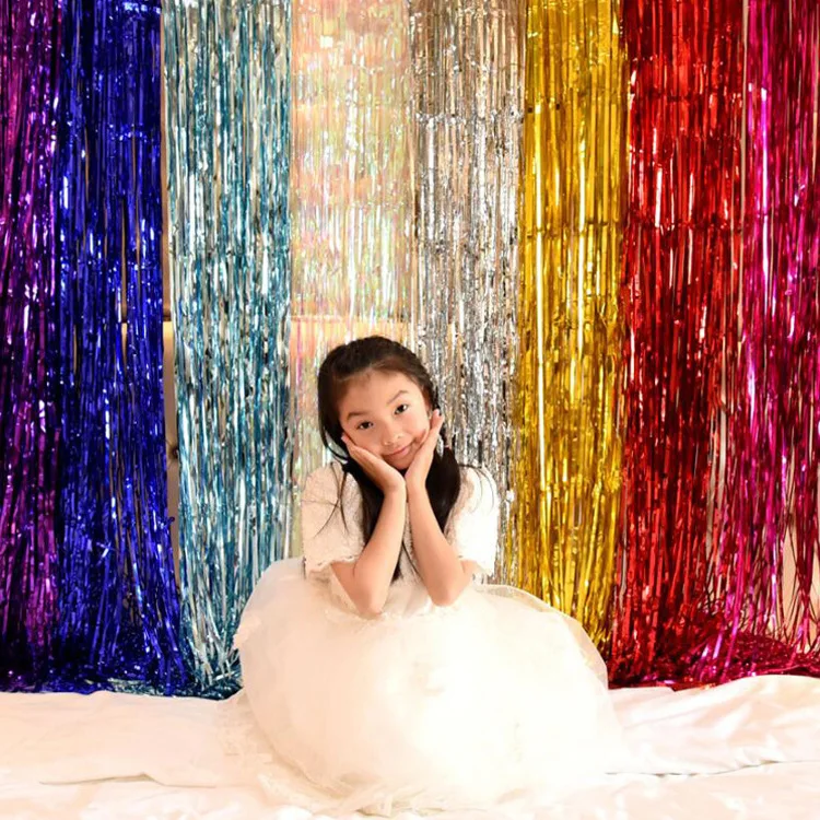 

2mx1m Gold Rainbow Sequin Backdrop Foil Fringe Tinsel Curtain Birthday Party Rain Decoration Girl Adults Anniversary Photo Props