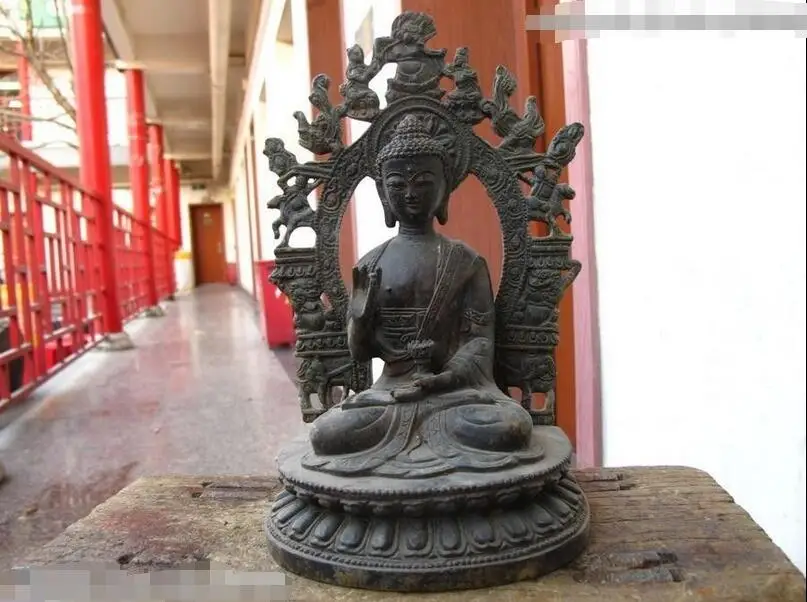 

10"Inch Tibet Folk Collect old Bronze Garuda Tathagata Sakyamuni Buddha Statue