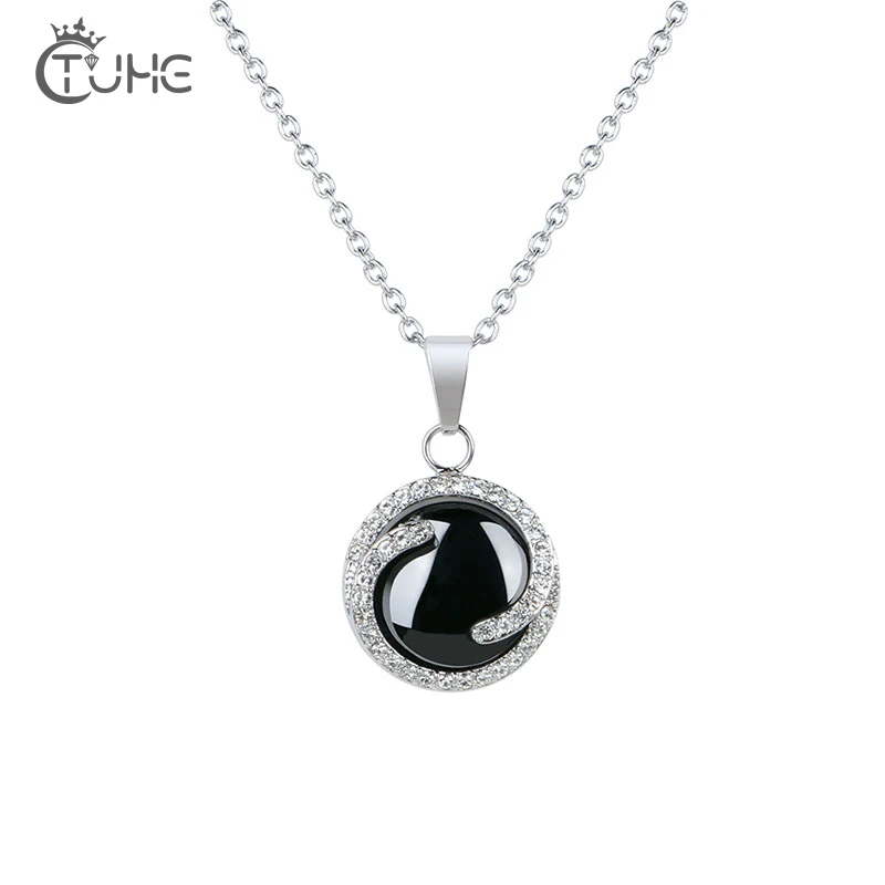 

CZ Crystal Round Circle Pendant Necklace Jewelry For Women Light Smooth Ceramic Female Chain Necklace Best Gift Healthy Jewelry