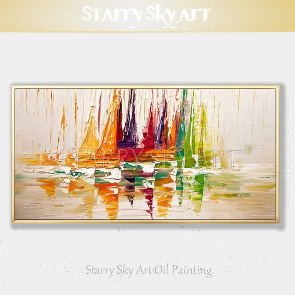 Professional Artist Hand-painted High Quality Abstract Boat Oil Painting on Canvas Rich Colors Knife Ship | Дом и сад