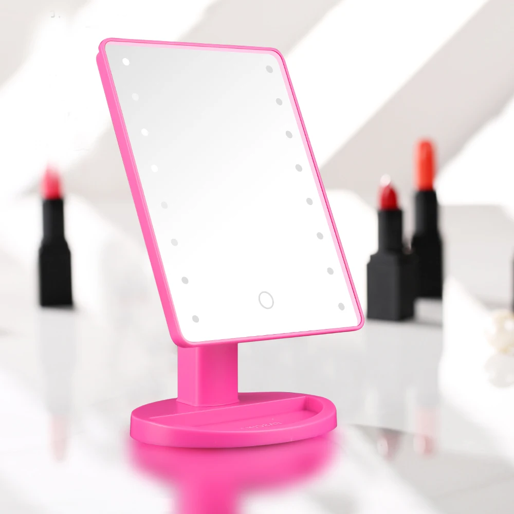 

LED Makeup Mirror Lighted with 16 LEDs Cosmetic Mirror with Touch Dimmer Switch Battery Operated Stand For Tabletop Bathroom