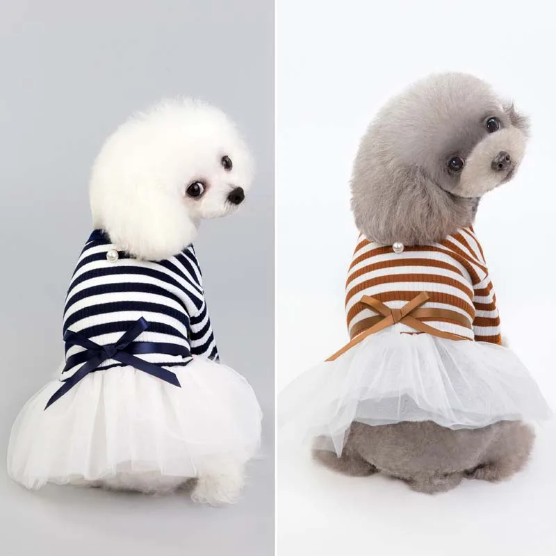 Классическая простая полосатая одежда для собак с милым бантом из ленты для маленьких собак удобная сетчатая юбка-пачка принцессы для чихуахуа 10A