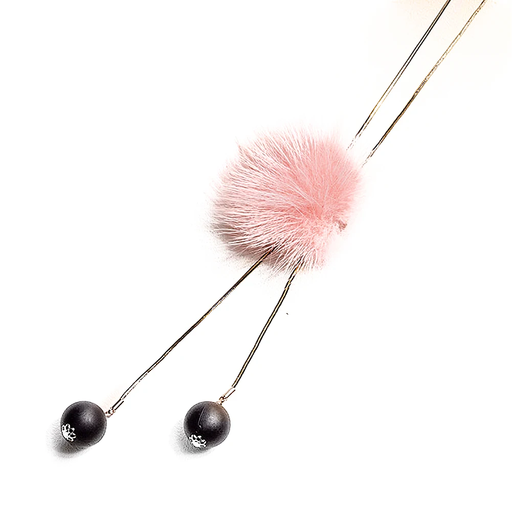Женское зимнее ожерелье, длинная трикотажная цепочка на свитер, меховой помпон, ожерелье с подвеской, ювелирные аксессуары, подарок для девочек - Окраска металла: pink