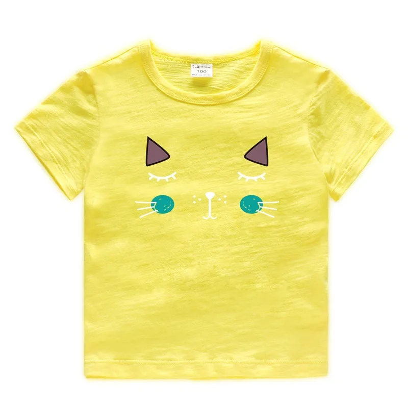 

2019 Summer Kids Clothes Cute Cartoon Cat Pattern Print Short Sleeve T-Shirt Toddler Girl's Top