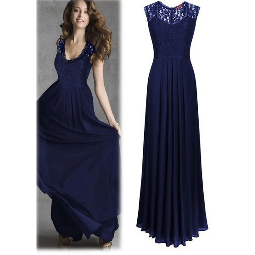 

Louyebouho Women Sexy Elegant Chiffon Lace Maxi Dress Ladies Summer Solid Color Casual Slim Long Dress Party Sleeveless Vestidos