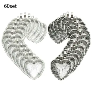 

JAVRICK 30Pcs Heart Bezels Silver Pendant Trays with Glass Cabochon Jewelry Making