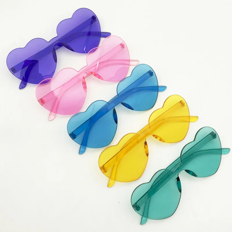 

10 Pairs Mix Color Rimless Clear Candy Color Women Heart Shaped Party Sunglasses Bridesmaid Gifts Wedding Favors Party Gifts