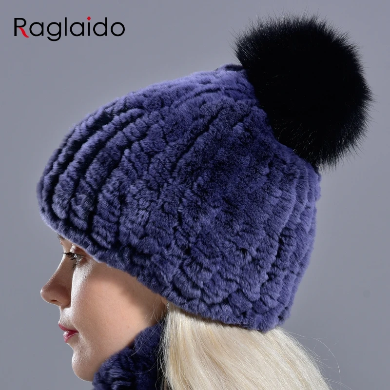 Hot Sale Knitted Pompom Hats for Women Beanies Solid Elastic Rex Rabbit Fur Caps Winter Hat Skullies Fashion Real Fur Hats 4