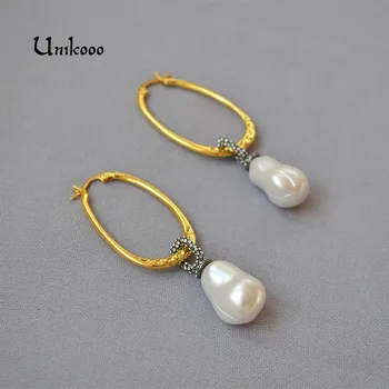 

Korea Design Luxury Earrings Metal Gold Drop Earrings Baroque Irregular Natural Freshwater Pearl Earrings for Women Girls
