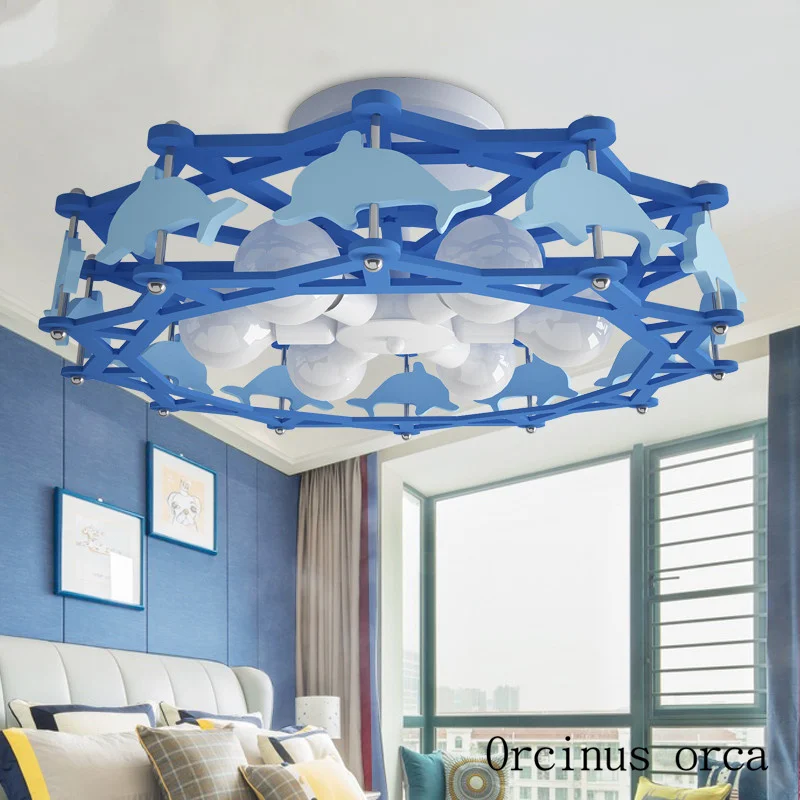 

Cartoon creative dolphin ceiling lamp boy bedroom children's room lamp American personality blue LED ceiling lamp free shipping