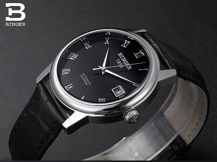 Мужские механические наручные часы Бингер с сапфировым сапфиром, полностью из нержавеющей стали, мужские часы с гарантией 12 месяцев BG-0387