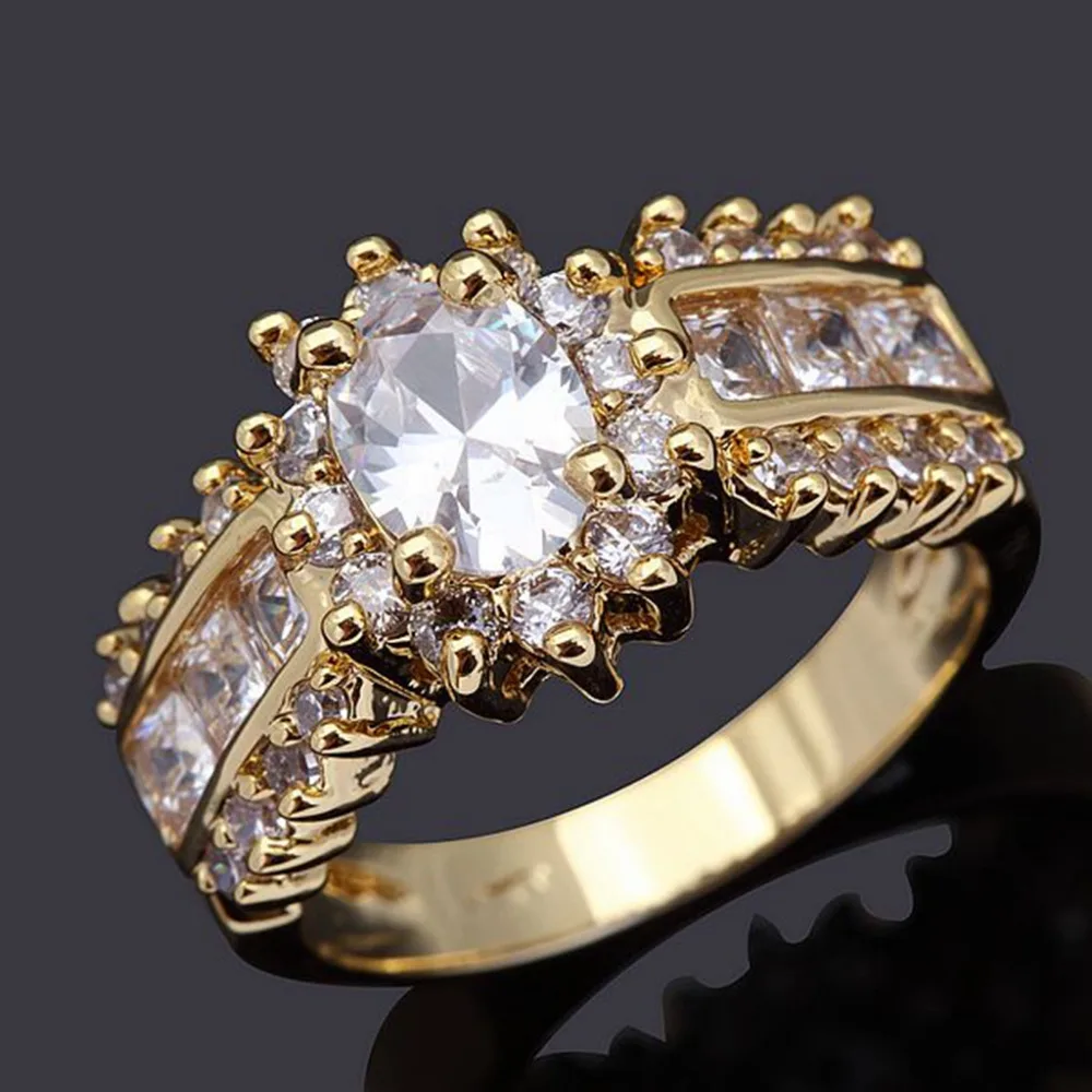 

SuoHuan Size 7-11 Nobby Women Rings White Zirconer Stone Crystal Gold Filled Fashion Wedding Rings Female Finger Jewellery Gift