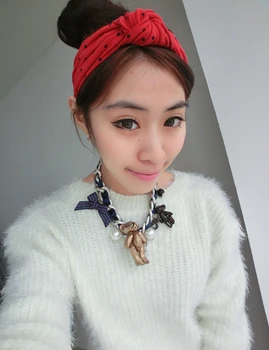 

J17319 Good stretchy 100% cotton new fashion lady hair headband black dot printed knot headband hair accessories for women