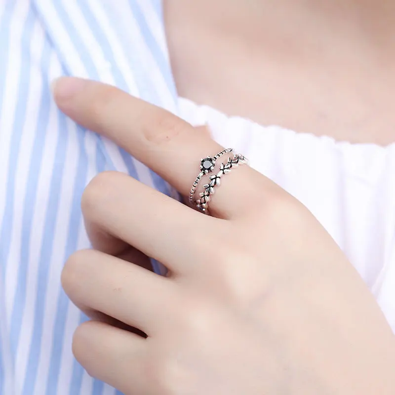 

Surou Korean Version Creativity 925 Sterling Silver New Style Leaves Open Ring Female Ring Simplicity Accessories Boho