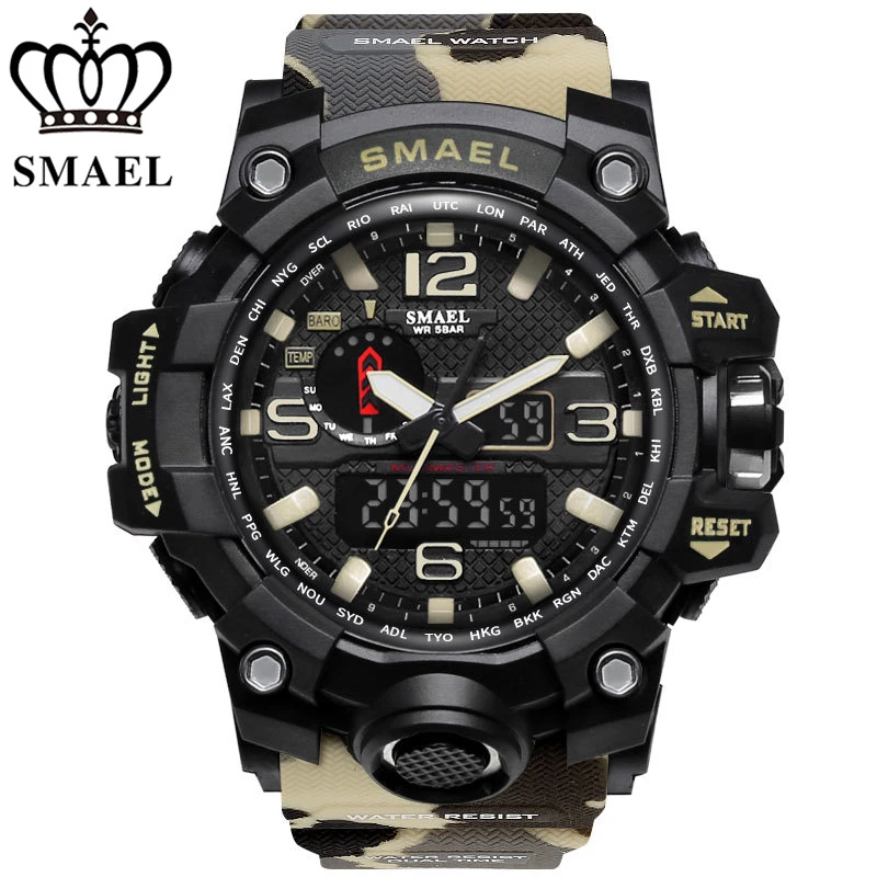 

SMAEL Brand Camouflage Fashion Digital Watch Men Sport Analog Quartz-Watch Swim LED Electronic Watches Mens Relogio Masculino