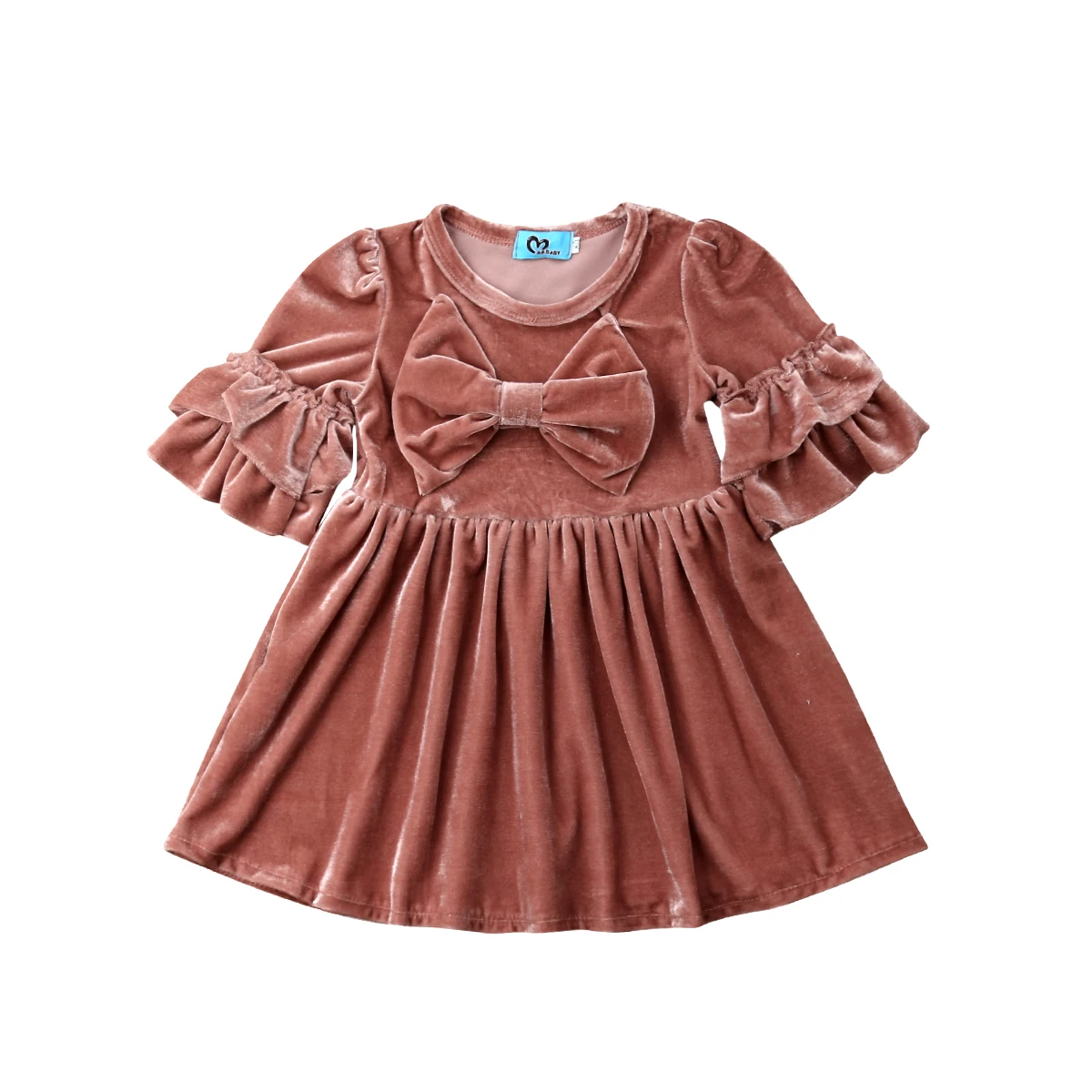 Hot Sale Baby Girls Velvet Dress Newborn Kids Bowknot Party Pageant