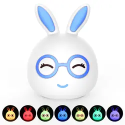 Милый кролик Силиконовые СВЕТОДИОДНЫЙ ночник лампа USB Перезаряжаемые Сенсор коснитесь Управление 7-Цвет дыхание свет для детей Lover семья