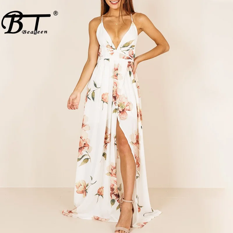 Beateen Boho Цветочный Принт женское платье sexy V средства ухода за кожей шеи ремень