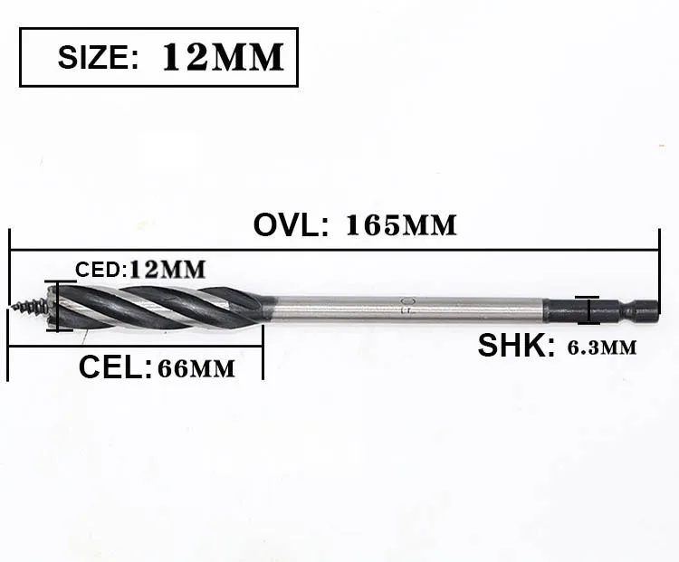 Удлиненное деревообрабатывающее сверло с глубоким отверстием, поворотное сверло с шестигранной ручкой, четыре отверстия с четырьмя лезвиями, открывалка для деревянного замка двери, 6,3 мм хвостовик